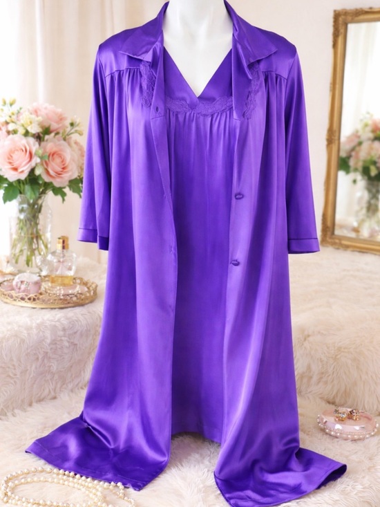 Vanity Fair Other - Vanity Fair Vintage Purple Nylon Peignoir Set Robe + Nightgown Medium